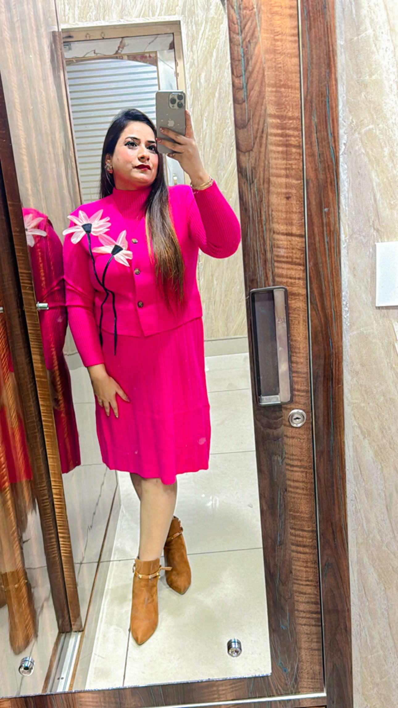 Woolen Short Dress With flower Jacket