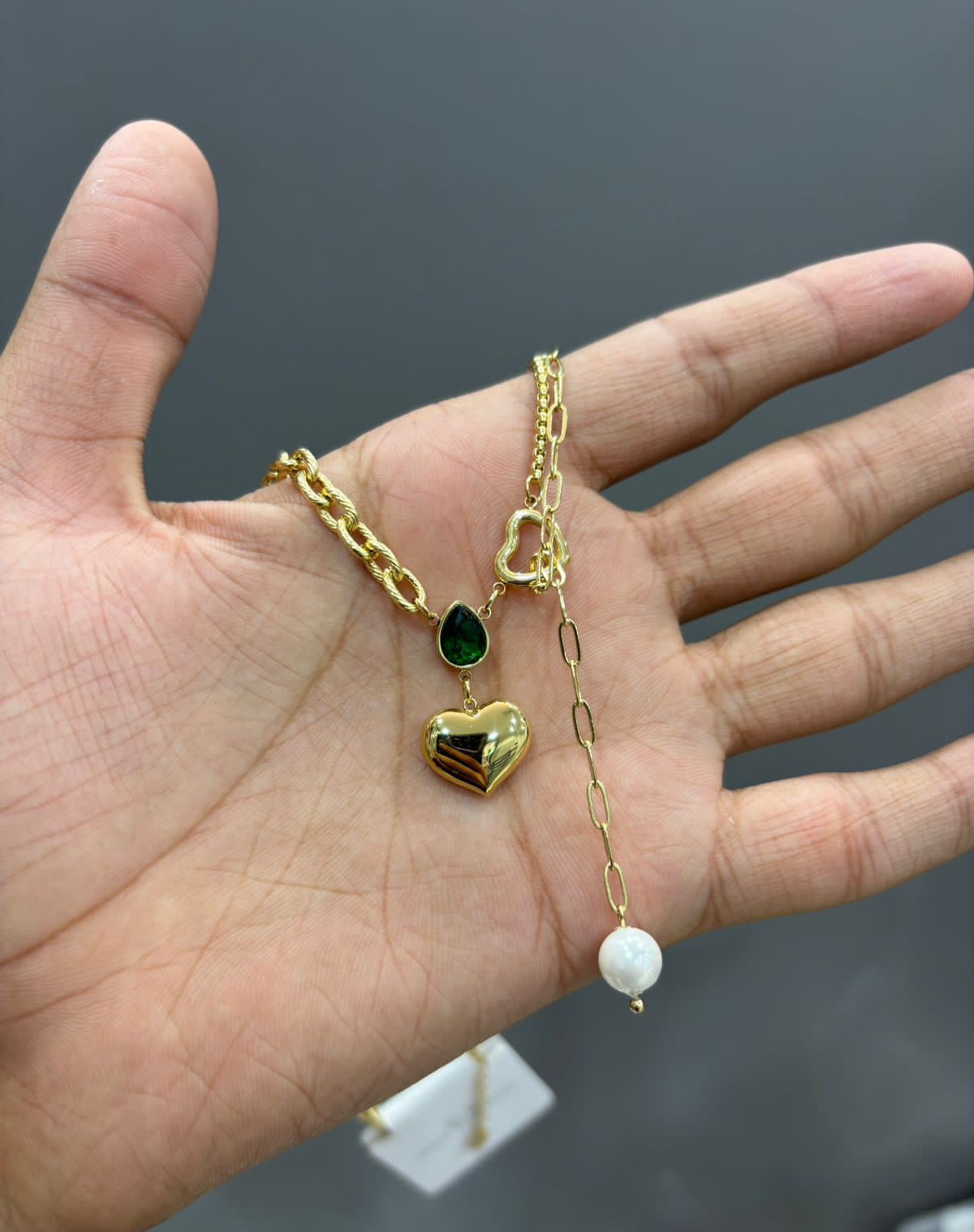 Green stone Heart chain
